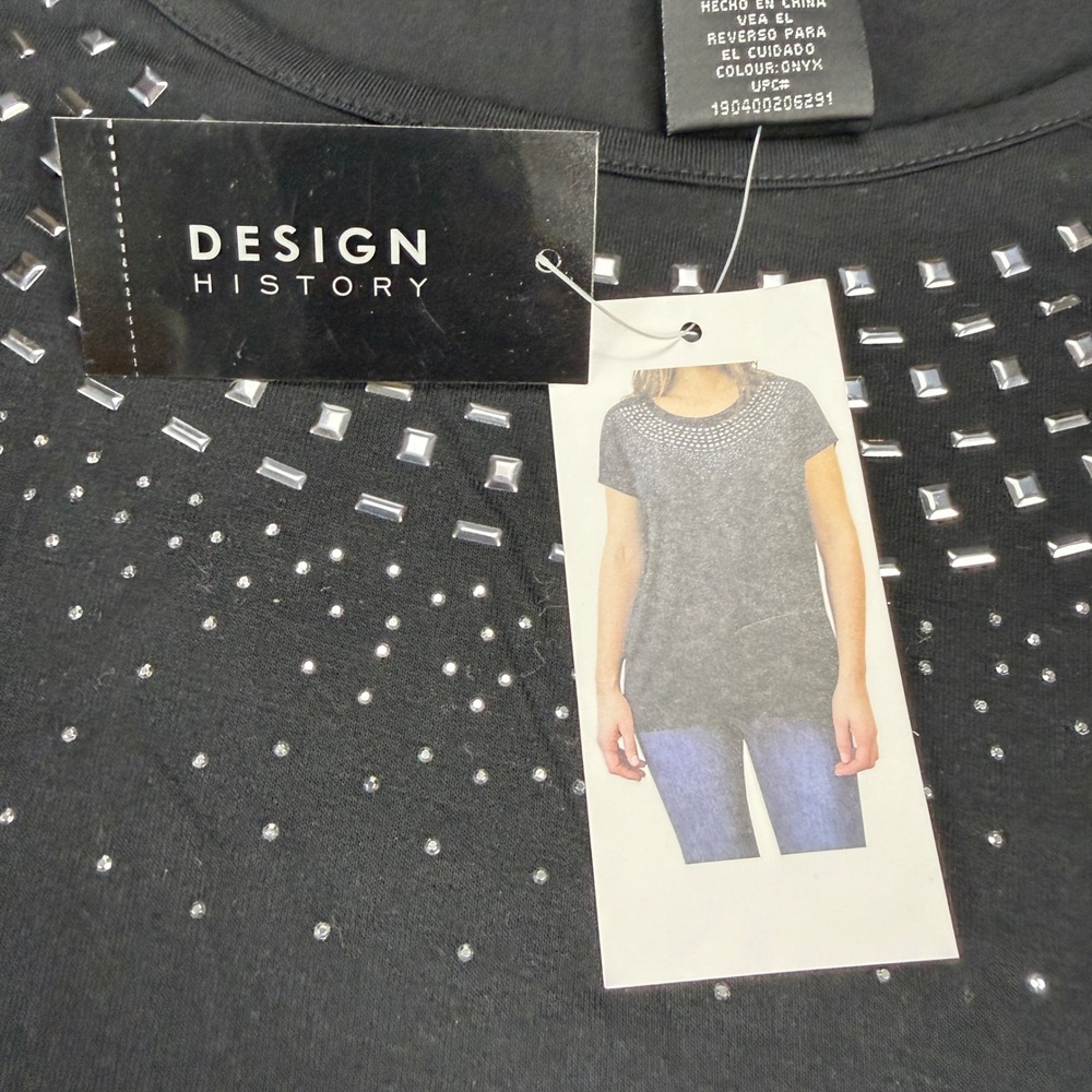 Design History Onyx Black Embellished Studded Neckline Top Missy XL MSRP $48 - Picture 10 of 12